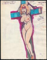 Jelzés nélkül: Pornó grafika, 3 db, vegyes technika, papír, 18×14 és 23×16 cm