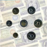 2006. 1Ft-100Ft (7xklf) forgalmi sor szettben + 1946. 1Ft Ag "Hatvanéves a Forint" utánver...