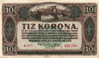 1920. 10K T:II- + kis tétel "V.H." 2P (3x), 5P (4x), 20P (1x), 100P (1x) összesen 10db T:III,III/IV+