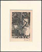 Kondor Béla (1931-1972): Ördögi látogatás. Rézkarc, papír, utólagos jelzéssel, paszpartuban, 11×8 cm