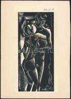 Molnár C. Pál (1894-1981): Csók. Fametszet, papír, utólagos jelzéssel, kartonra ragasztva, 21×9,5 cm