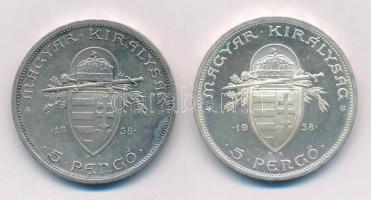 1938. 5P Ag "Szent István" (2x) T:1-,2 
Adamo P8.1