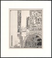 Kozma Lajos (1884-1948): Város. Cinkográfia, papír, jelzett a cinkográfián, paszpartuban, 19,5×16,5 cm