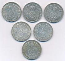 Német Harmadik Birodalom 1938A 2M Ag "Hindenburg" (3x) + 1938D 2M Ag "Hindenburg&quot...