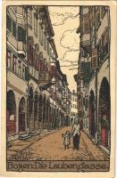 1915 Bolzano, Bozen (Südtirol); Die Leubengasse / street view. Künstler-Stein-Zeichnung. Verlag J. Gugler (EK)