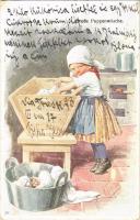 1918 Große Puppenwäsche / Children art postcard. B.K.W.I. 741-3. s: K. Feiertag (EK)
