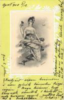 1900 Sommer / Summer. Art Nouveau lady art postcard. Emb. litho (EK)