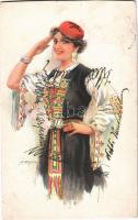 1918 Lady art postcard. "ERKAL" No. 332/6. s: Usabal (vágott / cut)