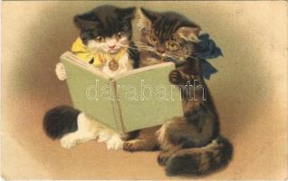 1918 Cats reading. G.O.M. 2181. litho + K.u.K. Feldjägerbataillon Ferdinand I. König der Bulgaren Nr. 26. M. G. Komp. (EK)