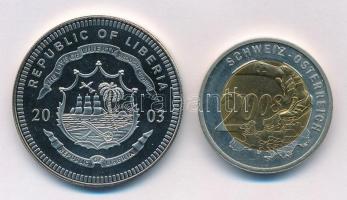 Libéria 2006. 5$ Cu-Ni "Német labdarúgó válogatott" + 2008. "Svájci-osztrák közös ren...