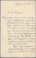 1916 Eperjes, Csengey Gusztáv (1842-1925) evangélikus teológus, tanár, költő saját kézzel írt levele