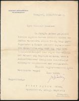 1930 Bp., Dr. Sipőcz Jenő (1878-1937) Budapest székesfőváros főpolgármestere által aláírt levél Pekár Gyulának címezve
