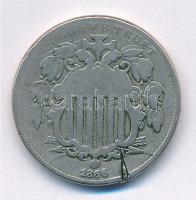 Amerikai Egyesült Államok 1866. 5c Cu-Ni Shield T:3 bevágás  USA 1866. 5 Cents Cu-Ni Shield C:F cut in
