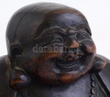 Faragott fa Buddha szobor. Repedéssel 17x19 cm
