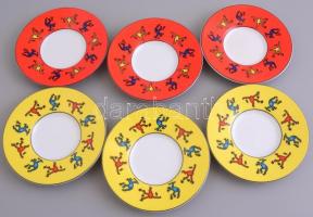 Keith Haring dekorral ellátott német Könitz mokkás készlet, 6 db csésze és alj, matricás, jelzett, h...