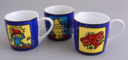 Keith Haring dekorral ellátott német Könitz mokkás készlet, 6 db csésze és alj, matricás, jelzett, h...