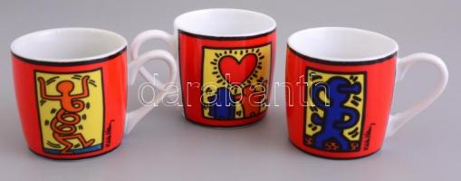 Keith Haring dekorral ellátott német Könitz mokkás készlet, 6 db csésze és alj, matricás, jelzett, h...