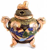 Szacuma jellegű porcelán tea tartó. Kézzel festett, aranyozott, jelzett