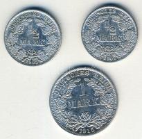 Német Birodalom/Császárság 1905-1915. 1/2M Ag (2x), 1M Ag (1x) mind klf évszámmal T:2/3,3