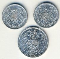 Német Birodalom/Császárság 1905-1915. 1/2M Ag (2x), 1M Ag (1x) mind klf évszámmal T:2/3,3