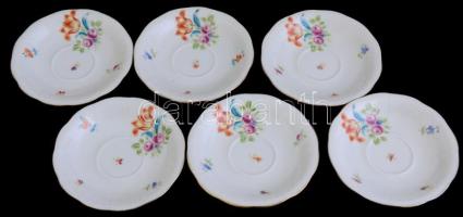 Herendi virág mintás mokkás csésze készlet aljjal 6+6 db. Kézzel festett, jelzett, minimális kopássa...