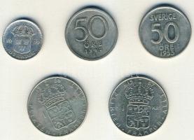 Svédország 1939-67. 25ö Ag (1x), 50ö Ag (2x), 1Kr Ag (2x) mind klf évszámmal T:2/3,3