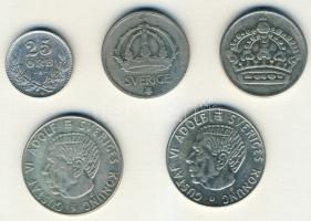 Svédország 1939-67. 25ö Ag (1x), 50ö Ag (2x), 1Kr Ag (2x) mind klf évszámmal T:2/3,3