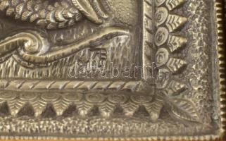 Sárkányölő Szent György modern grúz/orosz fém ikon üvegezett keretben. Parshin Alexander. 24x28 cm