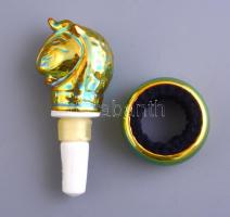 Zsolnay porcelán dugó, felső része eozin figurális állatfejet formál, közepén műanyag gyűrűvel, h: 9...