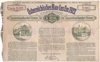Ausztria / Bécs 1922. Österreichisches Bau-Los Em. 1922 nyereménykötvény 1200K-ról T:III Austria / Vienna 1922. Österreichisches Bau-Los Em. 1922 debenture bond about 1200 Kronen C:F