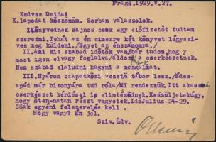 1929 Prága, Rády Elemér (1910-1942) író, újságíró által aláírt levelezőlap