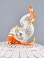 Herendi Poisson (PO), hal mintás, Koi-halas nagy méretű leveses tál. Kézzel festett, jelzett, hibátl...