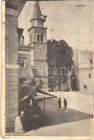 1917 Sezana, Sesana; street view, church (cut)