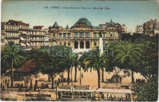 Ouahran, Oran; Place Marechal Foch et lHotel de Ville / square, hotel, tram with Jobert cigarettes advertisement (EK)
