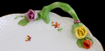 Herendi virág mintás füles reggeliző, kávés tálca. Kézzel festett, jelzett, kis lepattanásokkal a ró...