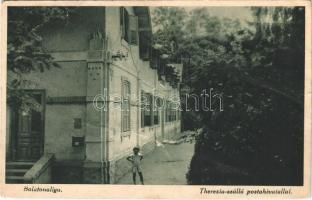 1930 Balatonaliga (Balatonvilágos),Therezia szálló és postahivatal. Rédei Vilmos kiadása (ázott / wet damage)