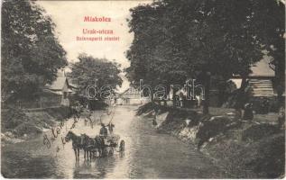 1907 Miskolc, Urak utca, Szinvaparti részlet, lovaskocsi a patakban (EK)