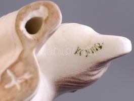 Kolibri porcelán medve figura, kézzel festett, jelzett, mázrepedéssel, m: 4 cm