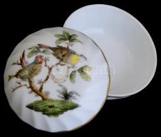 Herendi Rotschild mintás ékszeres dobozka, bonbonniere,. Kézzel festett, jelzett, hibátlan. d: 7 cm