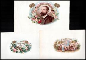 Régi illusztrált szivarpapírok, 7 db, mind különböző, néhányon kisebb gyűrődéssel, 17,5x21,5 és 20,5...