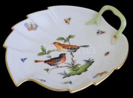 Herendi Rotschild mintás levél formájú kínáló tál. Kézzel festett, jelzett,hibátlan .26x20 cm