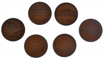 Szovjetunió DN 6db-os író emlékérem tétel, benne "Dosztojevszkij", "Gogol", &quo...