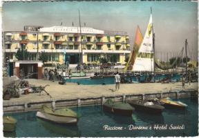 1956 Riccione, Darsena e Hotel Savioli / dock, hotel, boats, sailboat, automobile
