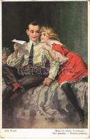 1922 Wann ist unsere Verlobung? / Romantic couple, lady art postcard s: John Wood (EK)