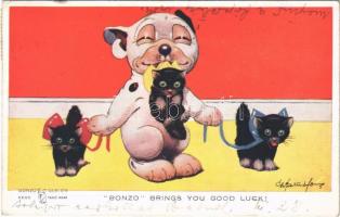1928 Bonzo brings you good luck! Valentines Bonzo (registered) Series 933. s: G. E. Studdy (EK)