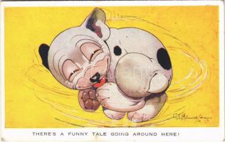 1928 Theres a funny tale going around here! Valentines Bonzo (registered) Series 1204. s: G. E. Studdy