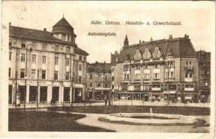 1915 Ostrava, Mährisch Ostrau; Handels- u. Gewerbebank, Antonienplatz / square, café, shops (EB)