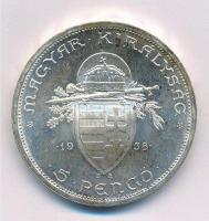 1938. 5P Ag "Szent István" T:1-, kis patina Hungary 1938. 5 Pengő Ag "Saint Stephen&q...
