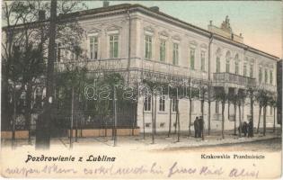 1915 Lublin, Krakowskie Przedmiescie / street view. E. Zynger + M. kir. 41. honvéd gyalog hadosztály térparancsnokság Gyenessy Aladár szakaszvezető 41. honvéd gyalog hadosztály törzszsázadnál TÁBORI POSTA 102 (EK)