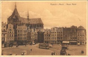 1929 Rostock, Neuer Markt / square, tram, shops, pharmacy (EK)
